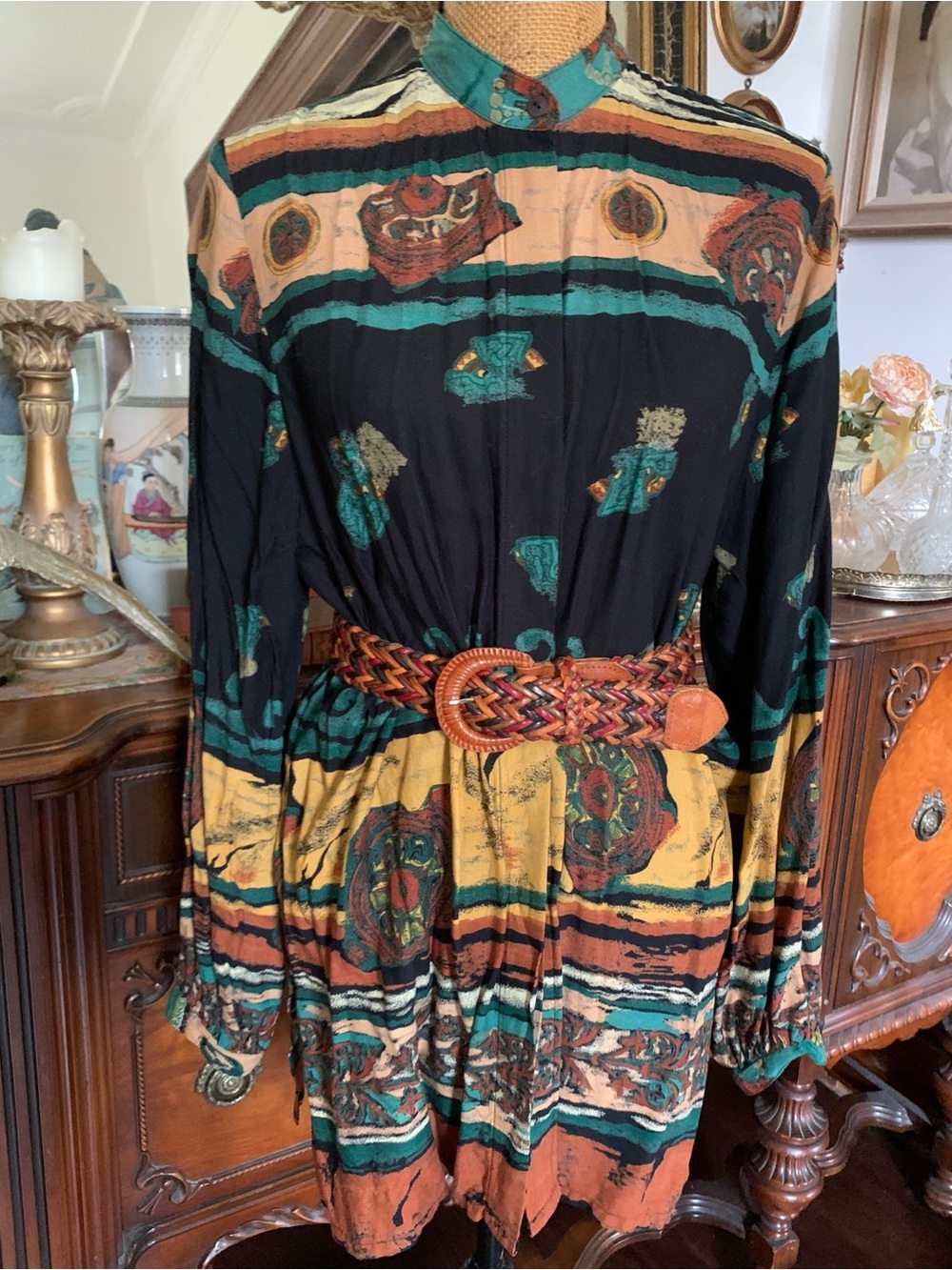 Vintage 90’s Boho Hippie Gypsy Aztec-inspo Mayan-inspo Southwestern Blouse Shirt